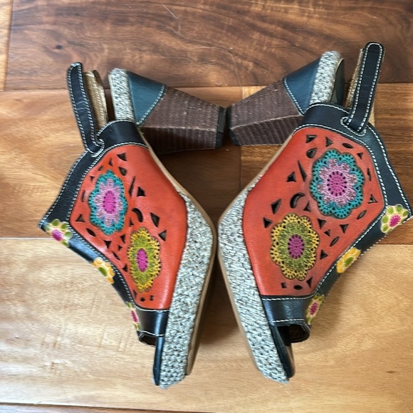 Spring Step L’Artiste Floral Leather SZ 37/6.5-7 Back Strap Heels Shoes - Picture 4 of 10